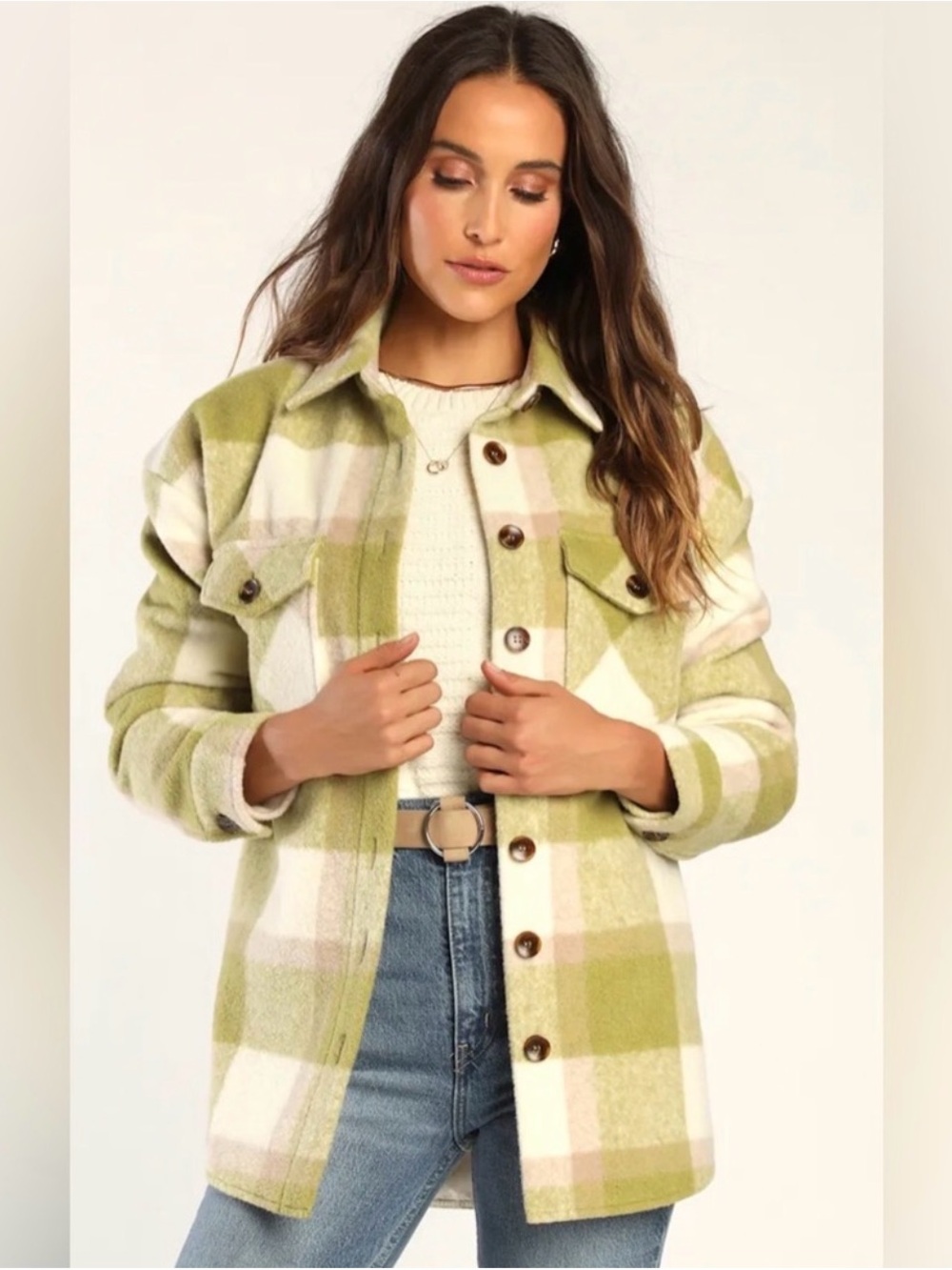 Blank NYC Green & Cream Plaid Flannel Shacket